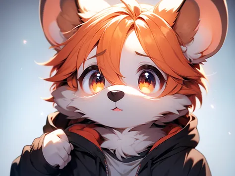 furry boy gray mouse cute orange hair hair covering one eye cute background