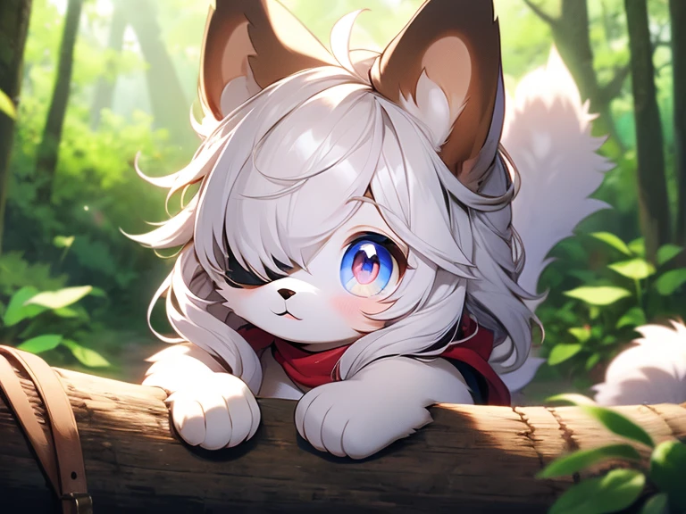 Furry boy squirrel hair covering one eye cute background 