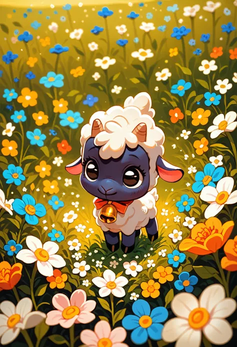 score_9, score_8_up, score_7_up,  adorable baby lamb, spring, flowers