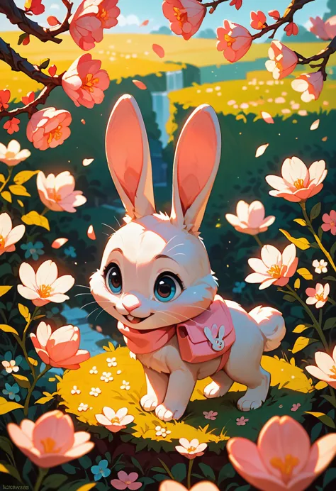 score_9, score_8_up, score_7_up, an adorable bunny, ambient spring, white and pink tetradic colors