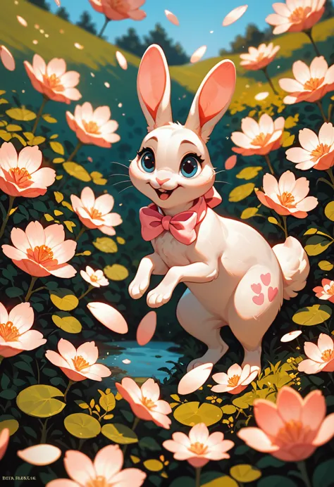 score_9, score_8_up, score_7_up, an adorable bunny, ambient spring, white and pink tetradic colors