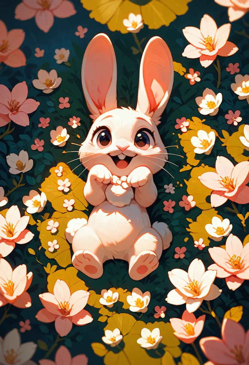 score_9, score_8_up, score_7_up, an adorable bunny, ambient spring, white and pink tetradic colors