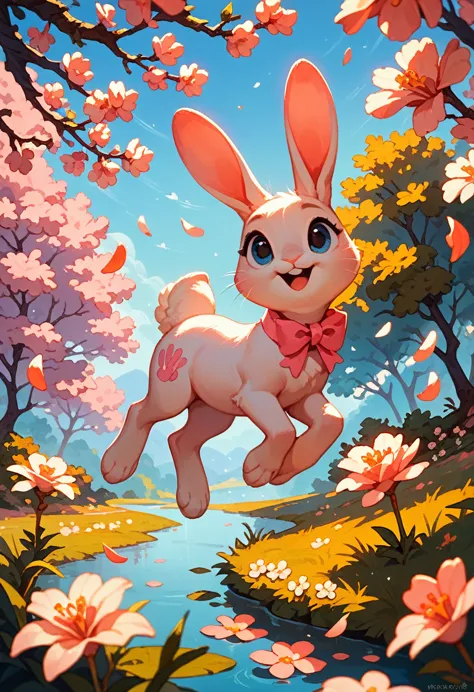 score_9, score_8_up, score_7_up, an adorable bunny, ambient spring, white and pink tetradic colors