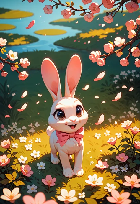 score_9, score_8_up, score_7_up, an adorable bunny, ambient spring, white and pink tetradic colors