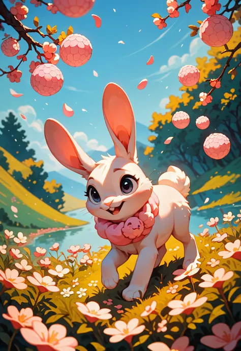 score_9, score_8_up, score_7_up, an adorable bunny, ambient spring, white and pink tetradic colors