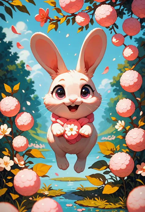 score_9, score_8_up, score_7_up, an adorable bunny, ambient spring, white and pink tetradic colors