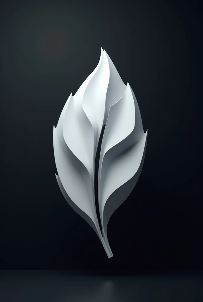 Create one premium 3d Logo of Geometric Leaf, with White colour ONLY,  on Dark Background incorporating , with detailed design and high quality.