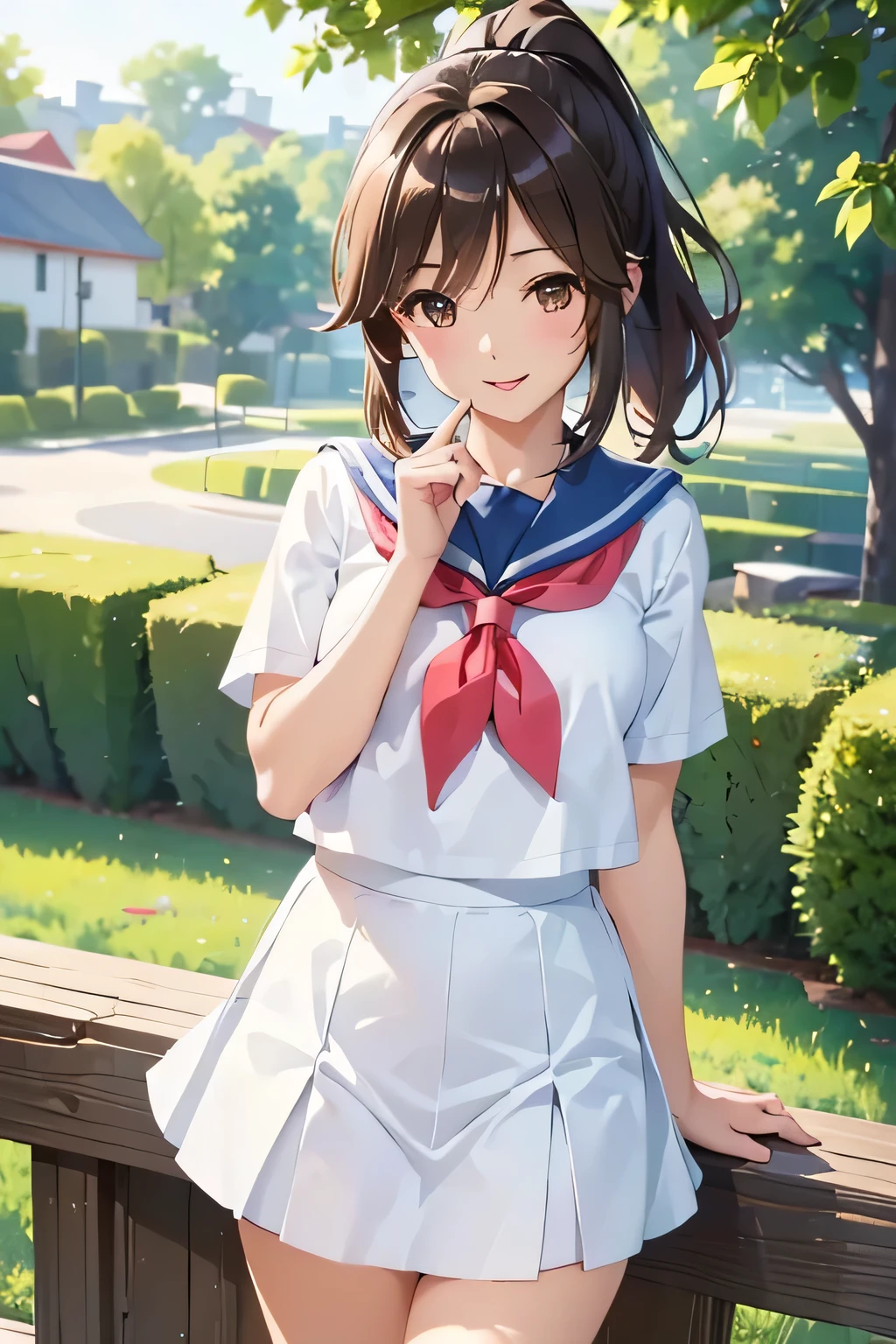 (( girl))、Shiny brown hair,  (Beautiful blue eyes、Shining eyes fine grain)、smile、超fine grain、High quality face, Very fine grain,Cowboy Shot、 girl, Like, evening,

((Best Quality, 8k, masterpiece: 1.3)), 
Beauty, Hide your face, 1 girl,beautiful: 1.3, 
 Sailor suit, short , (In the backyard of the school), 
 High quality face, Detailed lips, fine grain, double eyelid, Lift up your skirt with one hand, White underwear, ponytail