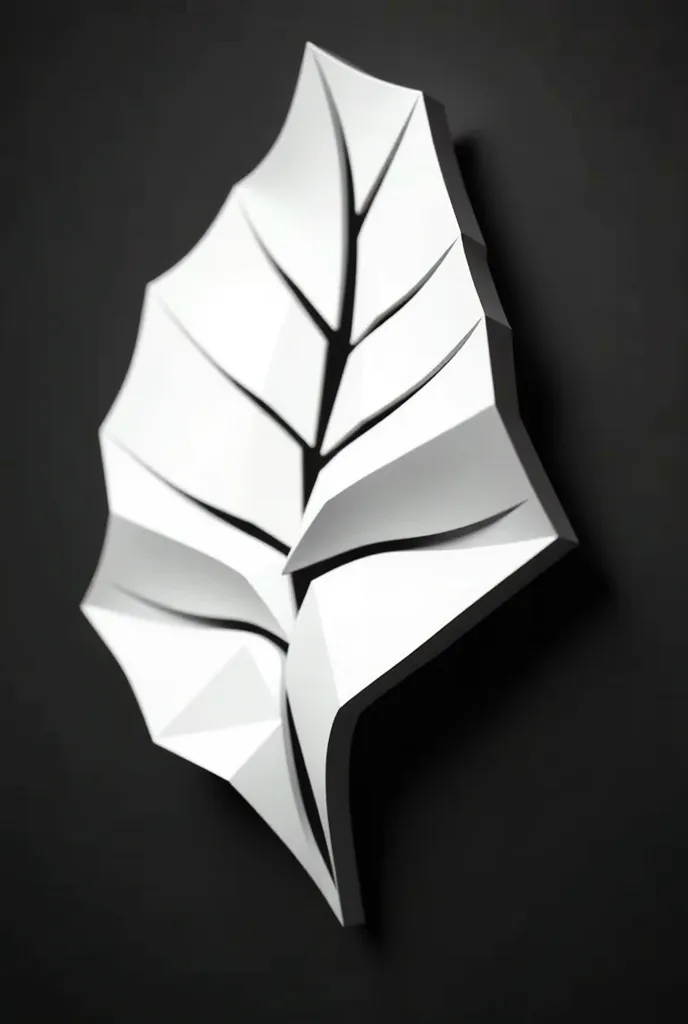 Create one premium 3d Logo of Geometric Leaf, with White colour ONLY,  on Dark Background incorporating , with detailed design and high quality.