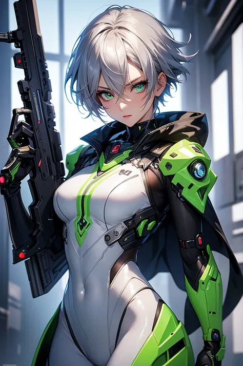 masterpiece,best quality,extremely detailed cg,ultra-detailed,beautiful detailed eyes,1girl,aiming,holding guns,cyber pank,robot...