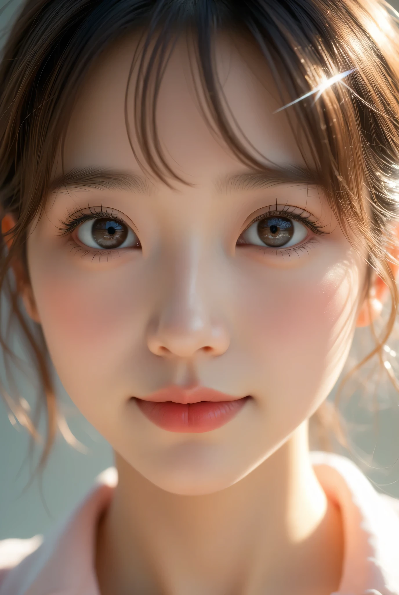 super cute face,(sparkling clear attractive large glowing eyes:1.1), (japanese idol face:1.2),13 yo,very beautiful cute girl, very smooth and super silky hair, white fair skin,(baby face:1.2),cheerful smile