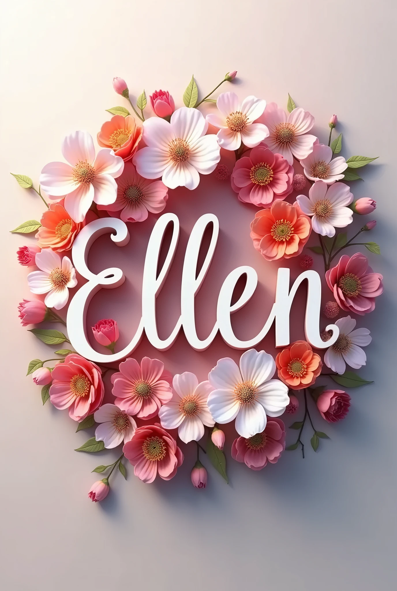 Design Ellen the name in 3d with flowers attached