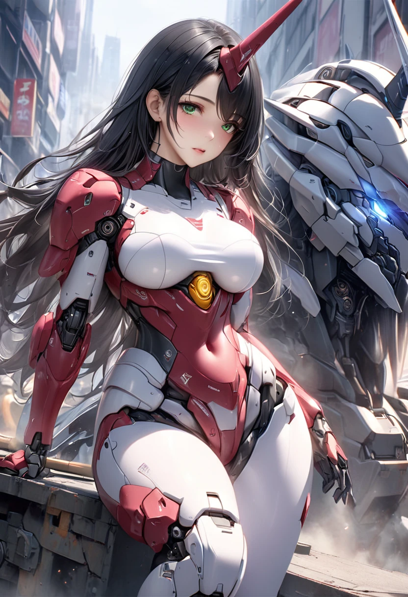 (RAW Photos:1.2),((Realistic:1.4))Best Quality ,masterpiece, Very delicate and beautiful, 非常にdetailed ,8K wallpaper, wonderful, detailed, masterpiece,Best Quality,Beautiful woman，Woman and large robot，A large humanoid robot is in the background of the woman，Gundam Unicorn，Red Gundam，Super busty women，After having sex，Crotch opening，semenが垂れる，Long knee-high socks，Creampie，semen，Breast milk，The woman who powers the robot，美しいdetailedな女の子, 非常にdetailed eyes and face, Beautiful details,Light on the face,Greenish black hair， Beautiful Hair，Long Hair，Winged Robot，Humanoid robot，Robot with firearms