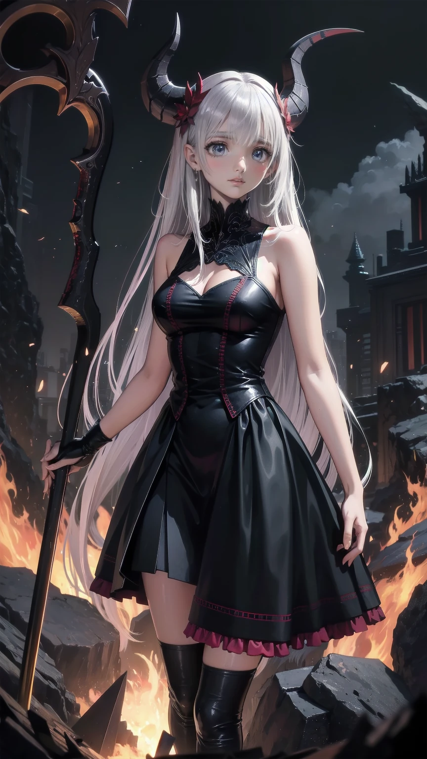 , Perfect Eyes, Soft Light, high quality, 4K resolution, masterpiece: Fine skin, Attention to detail, 最high quality, Awards, Very detailed, high quality, devilの女王、Horned goat, Gothic Dress, Living in the depths of hell, Lava flow, Blue long hair, blue eyes, Red High Heels, Navy Blue Dress、Shadow Face　、Have a weapon、Staring at the audience with a look of fear、beautifulgirl、とてもcute天使、Pink Gothic Fashion、cute、baby face、smile、Long skirt、Black Long Boots、.(最high quality,4K,High resolution,masterpiece:1.2),Very detailed,Realistic:1.37,Spooky altar background,Dark fantasy,Red color scheme,Ominous atmosphere,Eye-catching,Anatomy of a story,Anime Style,Concept Art,beautifulAttention to detail顔と (((Red eyes ))),A terrifying ritual ,devilの儀式,Premature death,Inappropriate behavior,クレイジーなsmile,Scythe Face,Girl Monster, beautiful繊細な顔立ち, Sharp Eye, Sharp Fangs, pale Skin, Dark Background Cinema Lighting, Dramatic Shadows, Gothic style, Spooky atmosphere, Dark fantasy, One person&#39;S, Please open your mouth wide, Open your mouth and baring your teeth,Sharp teeth like a beast, Wide lips, Very wide mouth, Red cheeks, ,(Blood splatter:1.4),Scary smile, smile,Angel Design, TwiSted smile、Bloody、Head bleeding,,,,,、Blood splatter、,(Blood splatter:1.4),skull,devil&#39;gun,Horror Style, ((Fantasy Sweet Ta Frill Pink Costume)), ((Flowing blonde hair)), ,(Blood splatter:1.4),Female Curves, Sexy flat stomach, Perfect hands, Perfect anime character face, (Pink Tata Dress)), Standing, ((邪悪なsmile)), ,(Blood splatter:1.4), Steam circulation, Moonlight Illumination, night lighting, (Blood splatter:1.6),アニメAngel Design, TwiSted smile、Bloody、Head bleeding,,,,,、Blood splatter、,(Blood splatter:1.4), skull,Gothic architecture、Western architecture、ファンタジーのworld、,Victorian city, Skeleton Gas Light,Absurd, High resolution、 ((Tabletop)), ((最high quality)), (Very detailedな), ((Very detailed)), (beautiful), ((cute)), (NFSW:1.8), One personで,(:1.6)、(world&#39;最も恐ろしく不気味なdevilの少女:1.5)beautifulface、Full Body Ezbian、pale, beautiful肌、beautiful金の髪、smile gently、Dark building ruins、(snow white&#39;Frill dress:1.3)、(The dark ruins are stained with blood:1.3)、Low angle full body shot、(少女は血の池の中にStanding:1.5)、(The ground is full of blood:1.3)、(The girl lost a lot of blood.......:1.3)、(クレイジーなsmile:1.6)、Spirits、(Blood dripping from the mouth:1.3)、
