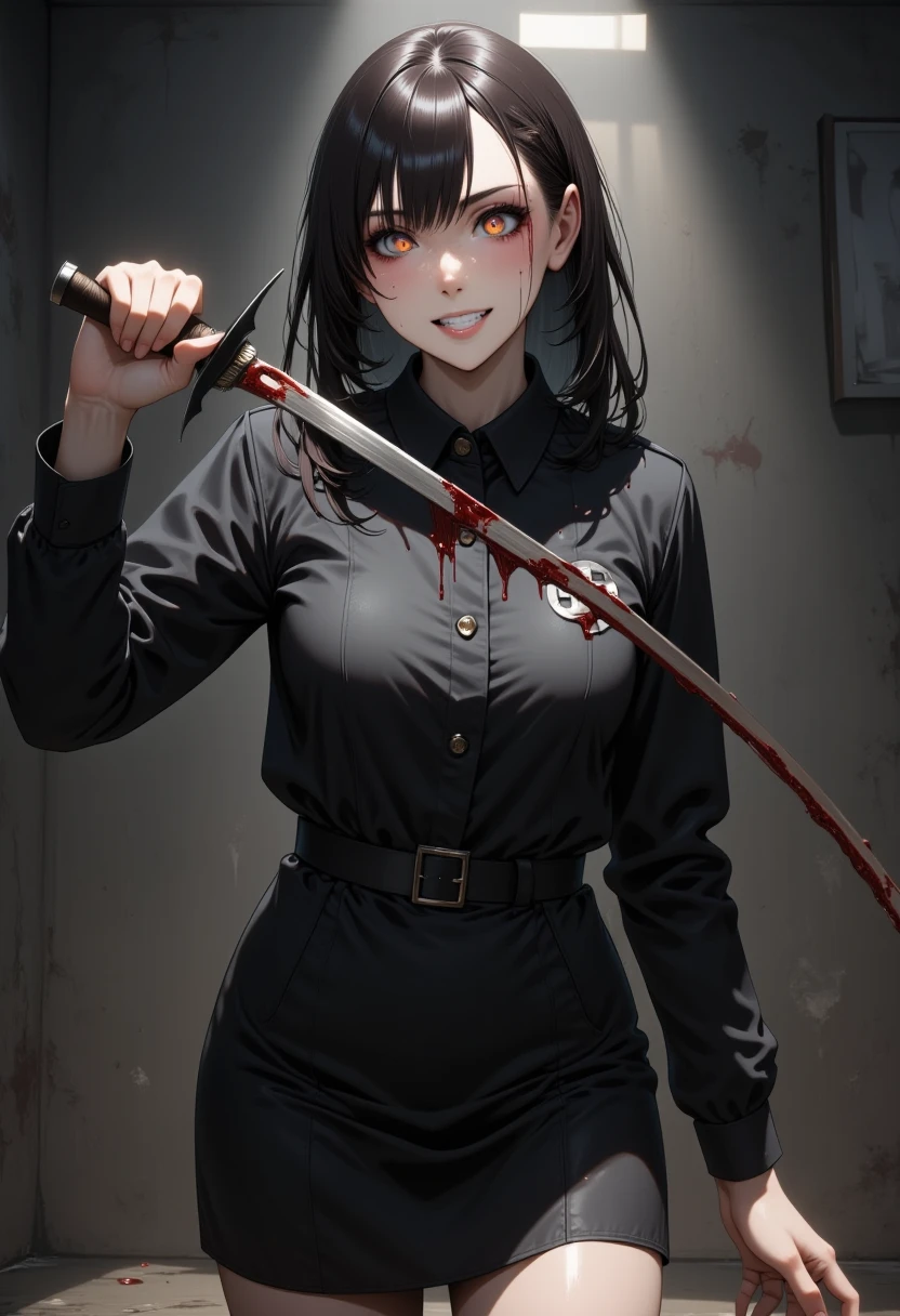 1girl,scary girl,bloody sword right hand,