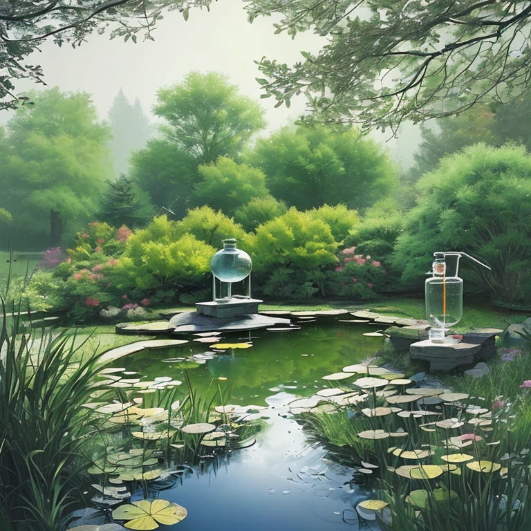 Pond, sprinkling, vapor, distillation, calm, restful, creative, sensation,