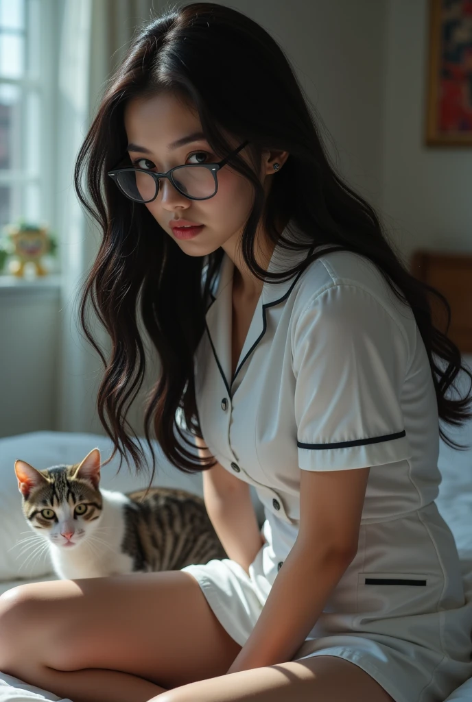 20 Year Old Busty Nurse, A nurse, Black Hair, A petite girl, Wearing glasses, Sex with boys.,cat,damn it