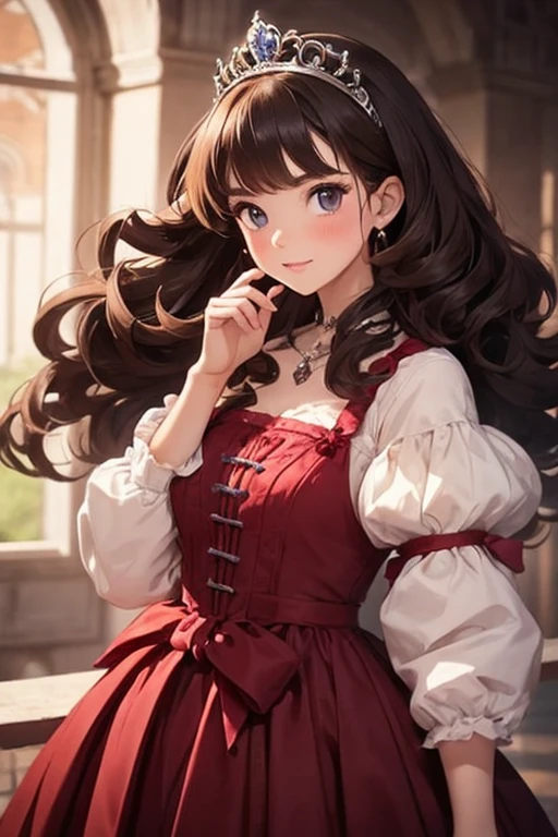 Nothing, Best Quality, young , ，pretty girl , Brunette, Curly haired evil girl, dress，Tiara，
