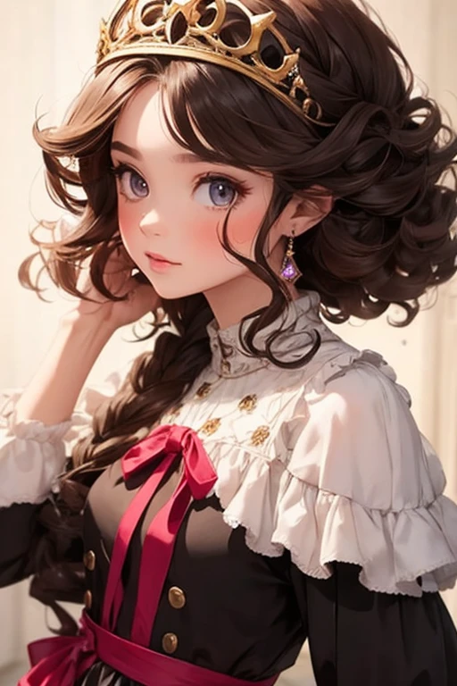 Nothing, Best Quality, young , ，pretty girl , Brunette, Curly haired evil girl, dress，Tiara，
