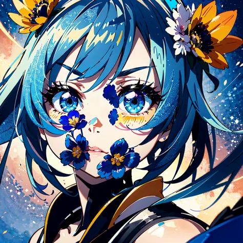 anime girls、blue eyes、flowers in hair, detailed digital anime art, anime style 4k, digital art on pixiv, anime art wallpaper 4k,...