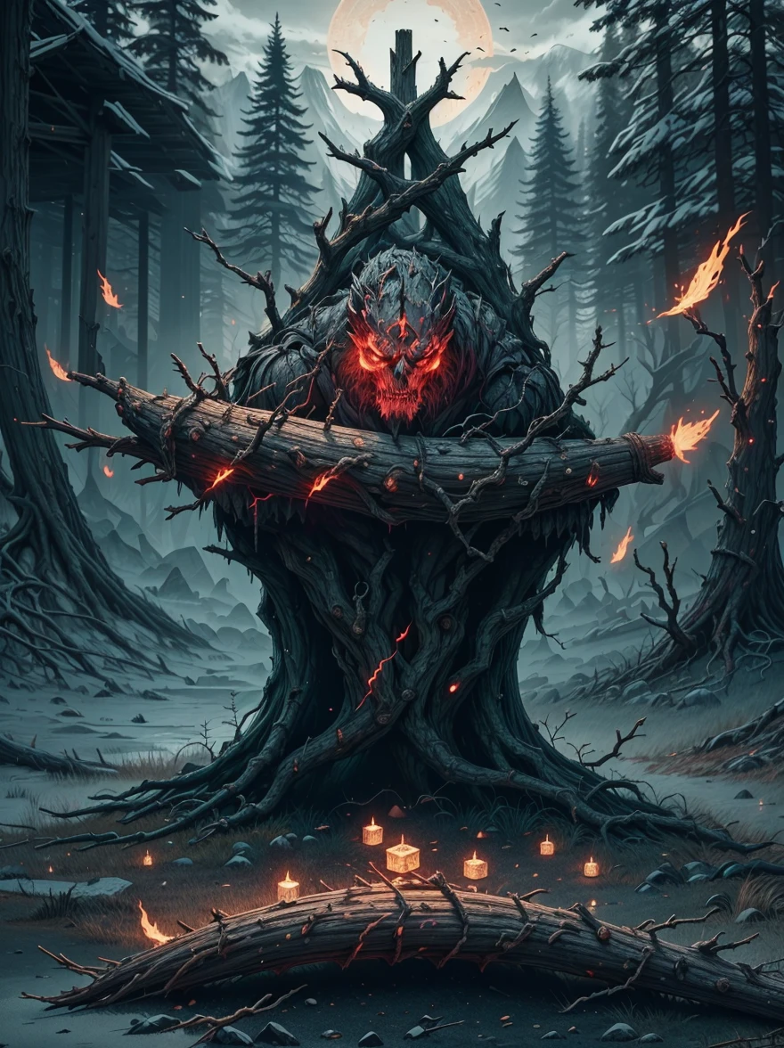 Hold a dead branch with runes on it like a spear,Dark Souls Boss,Elden Ring Style,