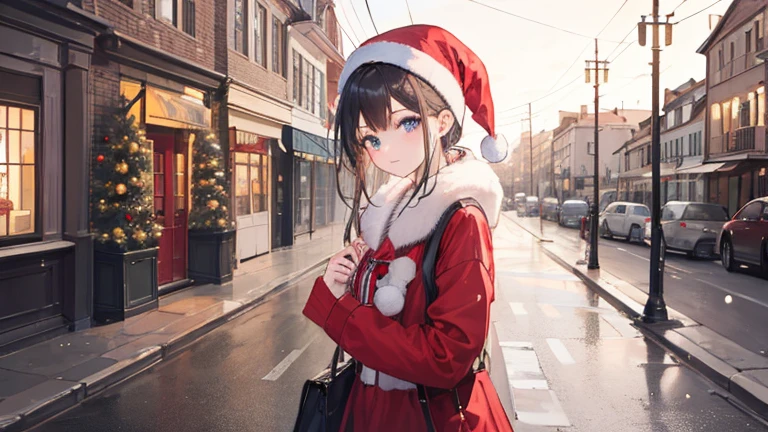 ((Best Quality)), ((masterpiece)), (detailed), One girl, cute,Beautiful,Christmas,Quiet but warm city streets