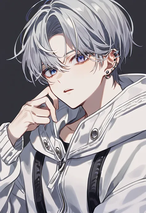 man,male,boy,Gray hair,Short cut,Ear piercing,Iljin,Hood zip-up