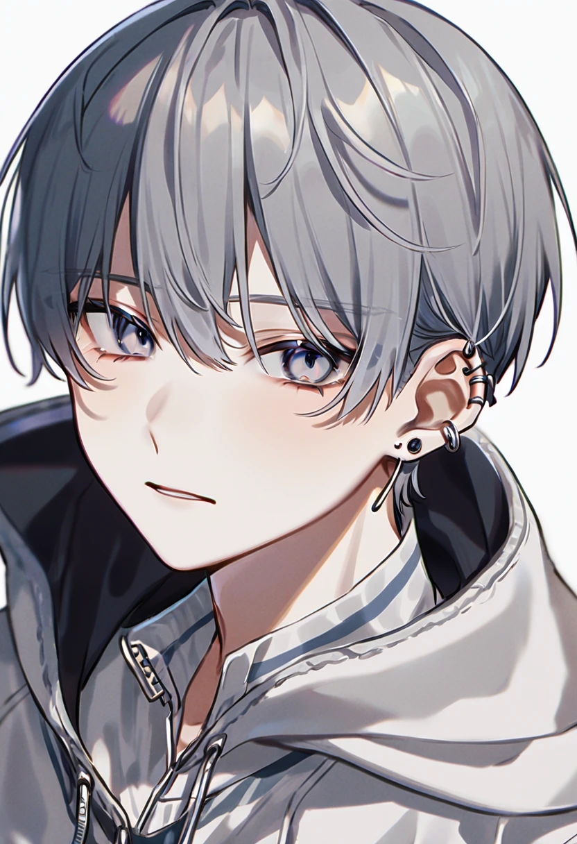 man,male,boy,Gray hair,Short cut,Ear piercing,Iljin,Hood zip-up