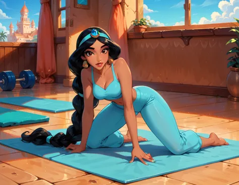 score_9, score_8_up, score_7_up, rating_questionable, epicphoto, 1girl, very sexy (disney's jasmine, ja_n, arabian woman, brown ...