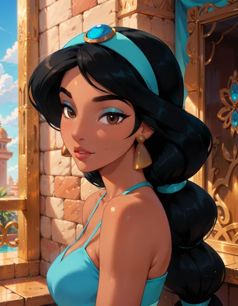 score_9, score_8_up, score_7_up, rating_questionable, epicphoto, 1girl, very sexy (disney's jasmine, ja_n, arabian woman, brown ...