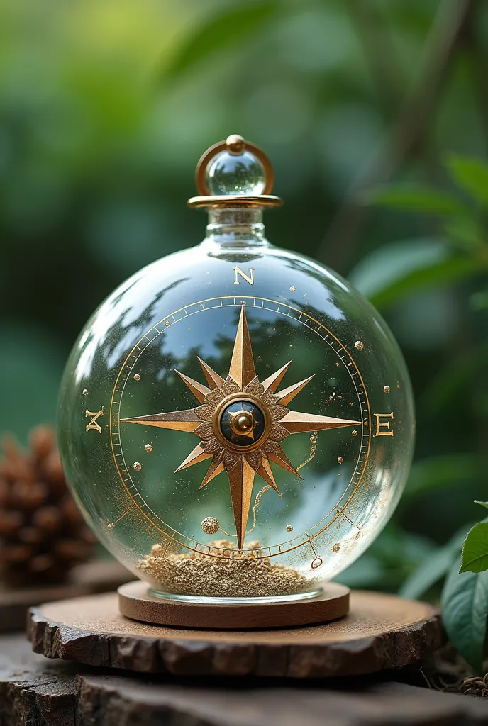 A transparent compass with an imaginary image on the back marking time 