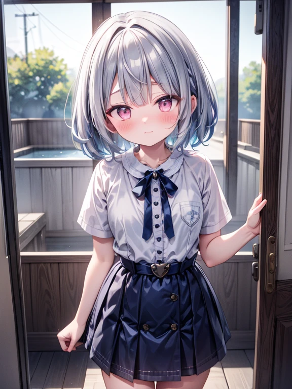 short hair, silver hair, shy, blush, closed mouth, short hair, silver hair, shy, blush, closed mouth, highres, 8k, best quality, UHD, UHD, highres, 8k, best quality, highres