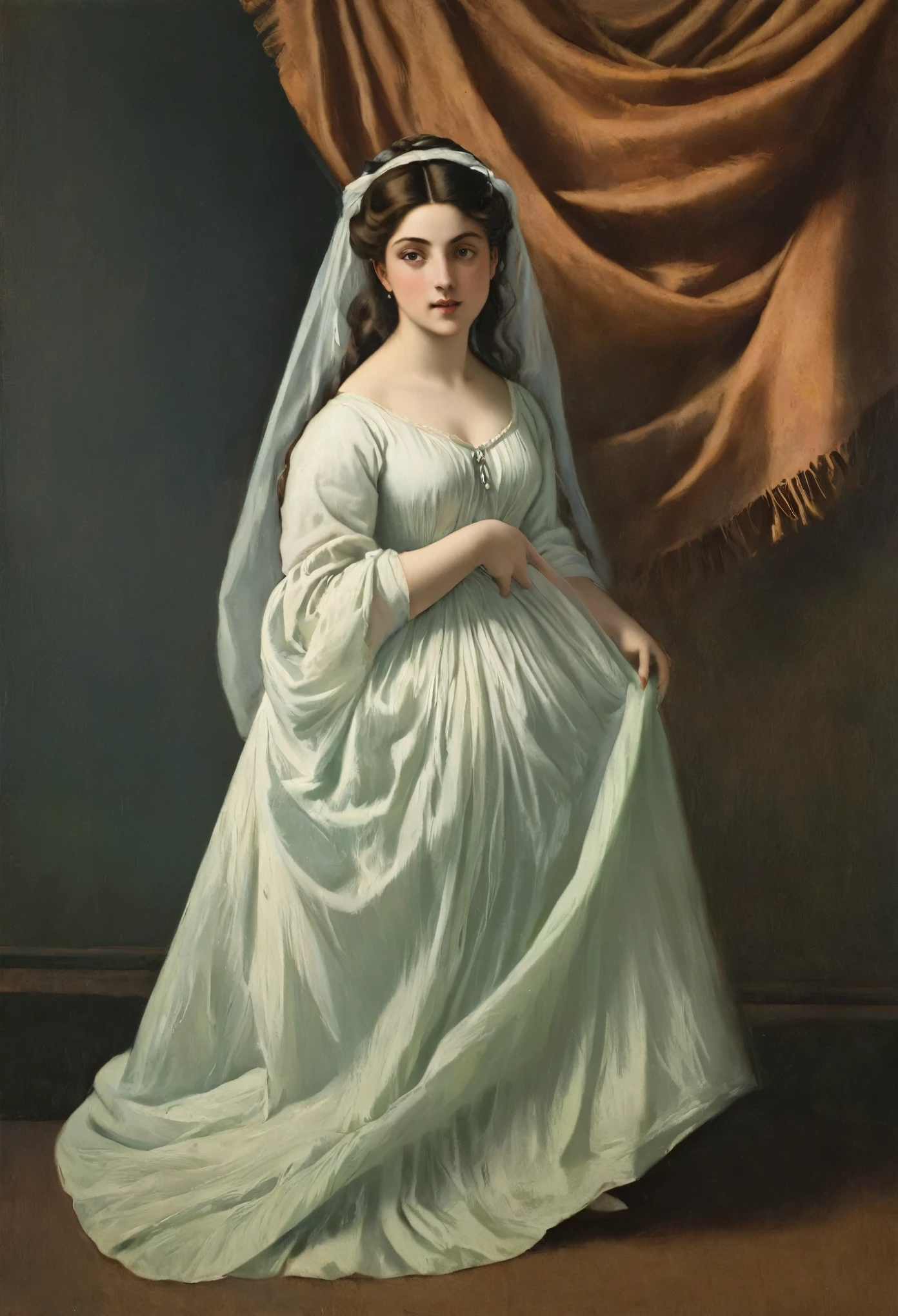 score_9, score_8_up, score_7_up, 1girl, A portrait of a beautiful victorian woman, Feminine, graceful figures, Soft, flowing brushstrokes, Delicate, pastel colors, Flowing drapery and fabric folds, by Albert Bierstadt, by Caravaggio Michelangelo Merisi, Oil Paint, Color Grading, Vintage, Supplementary-Colors, Crepuscular Rays, Ray Tracing Reflections,  high resolution, high quality, sharp focus, perfect lighting, perfect colors, perfect perspective, balanced composition,