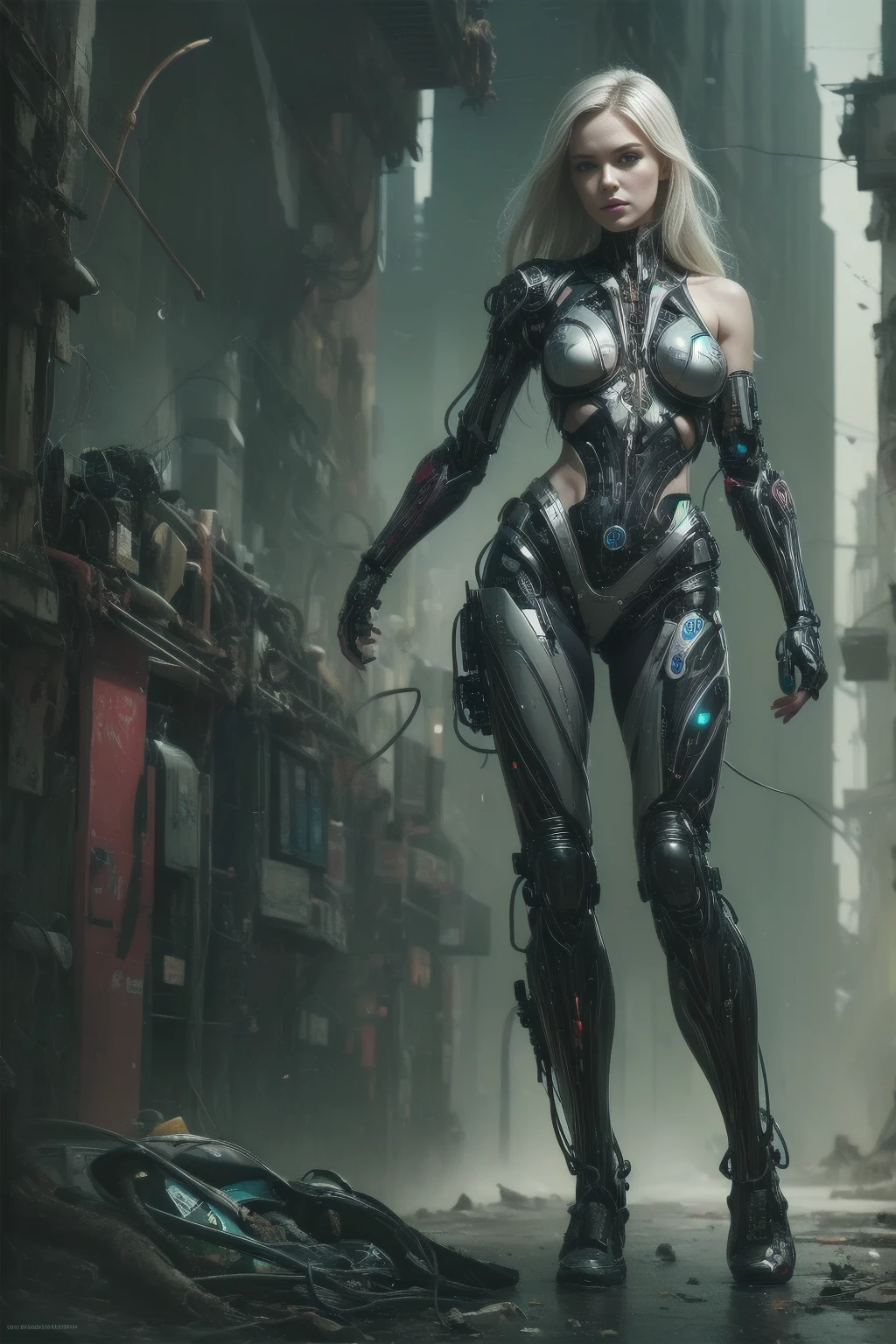 (full body, Wide shot, Anatomically correct:1.5), A painting of a woman with her head full of wires., elaborate digital art, intricate transhumanism without nudity, Intricate digital artwork, Cyborg - Girl, Intricate digital art, Chica cyborg, Woman cyborg, Detailed portrait of a cyborg, futuristic art, Intricate digital art, intricate cyborg, Intricate digital painting, A picture of a beautiful cyborg., Cyborg - Girl with silver hair