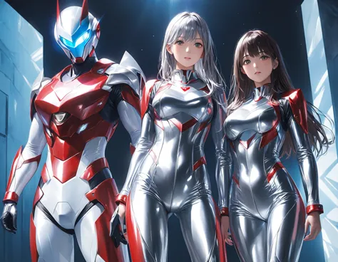 ultraman、realistic、realistic、cinematic lighting, a girl in a shiny red and silver suit、、professional photos、don&#39;do not expos...