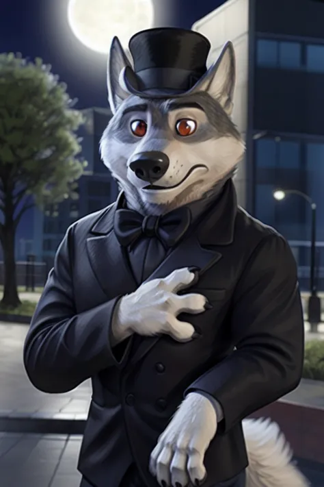 gary \(zootopia\), (white body:1.4), white fur, zootopia, canine, wolf, detailed fur, male, antro, paw pads, finger claws, 5 fin...