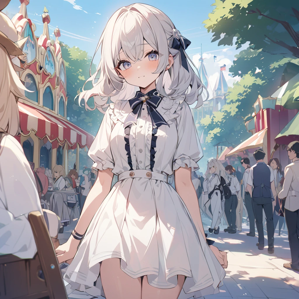 ((Light color)),, debt/1.2, 超High resolution, Attention to detail, Please redeem, High resolution, masterpiece、Memories at the amusement park、date、Dressed up girl、cute、Amusement park on a sunny day、Light production、Gentle colors