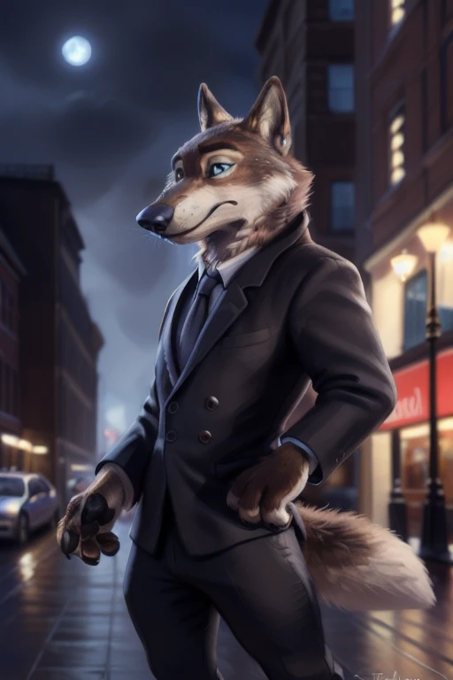 larry (zootopia), grey fur, (brown body:1.3), blue eyes, zootopia, canine, wolf, detailed fur, male, anthro, pawpads, finger claws, 5 fingers, paws, 4 toes, night, full moon, tail, red carpet, suit, black tie \(suit\),
BREAK
by bruteandbrawn, by personalami, by kenket, (intricate, high detail, film photography, soft focus, RAW candid cinema,
photorealism, realistic, photorealistic, analog style, subsurface scattering,
masterpiece, best quality, ultra realistic, 8k)