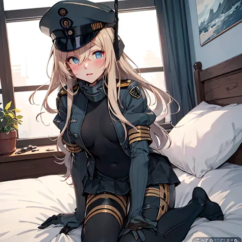 u_511_kantaicollection,
long_hair, blue_eyes, blonde_hair, hat, garrison_cap, military,
 (masterpiece:1.4),(best quality:1.4), (...