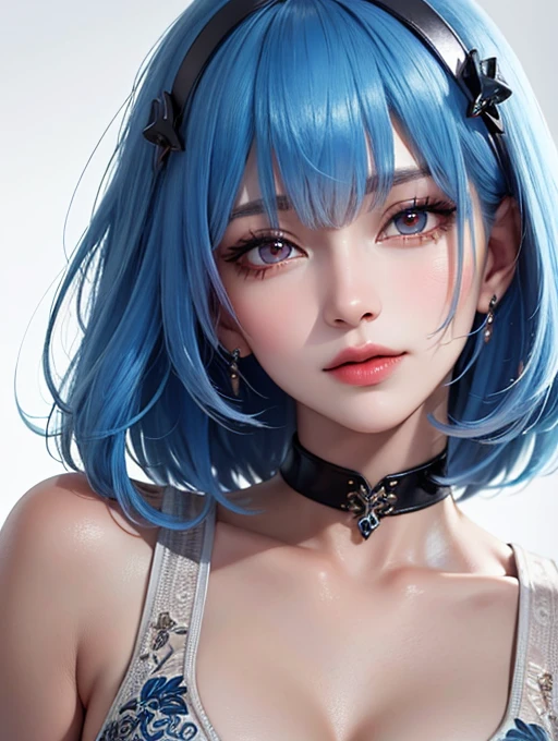 Masterpiece, Best Quality, 8K, Detailed Skin Texture, Detailed Cloth Texture, Beautiful Detail Face, Intricate Detail, Ultra Detailed, Portrait of Rei Ayanami, Blue Hair, Red Eyes, Head Tilt, No Background