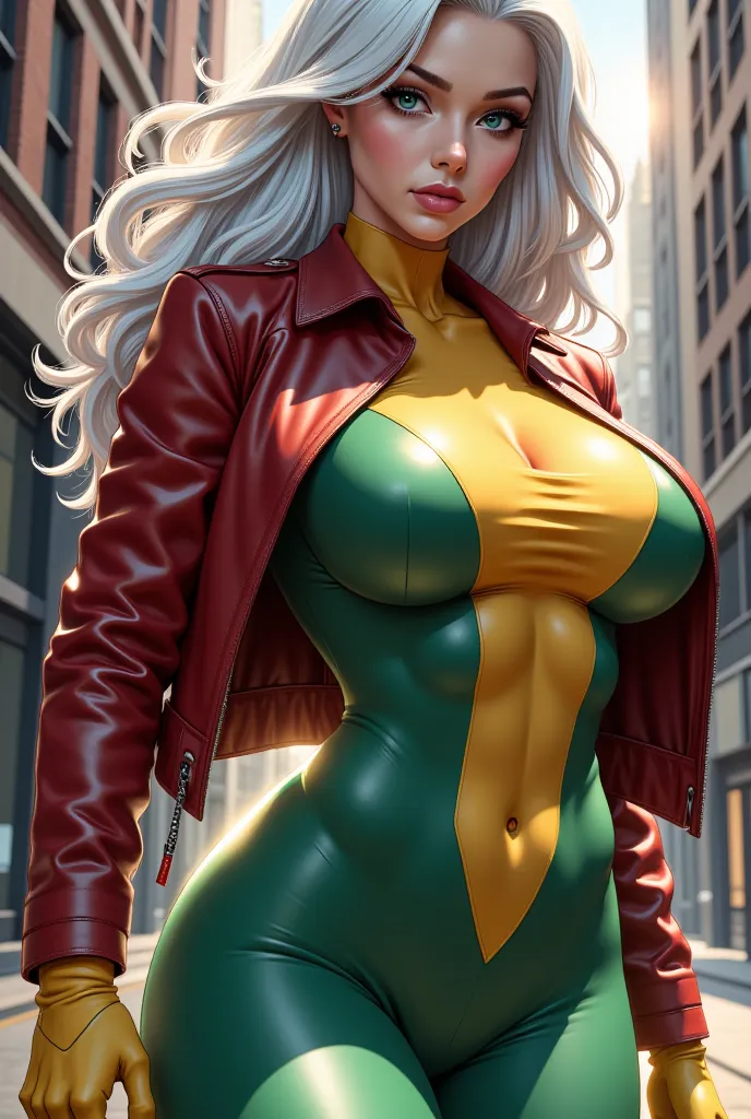 rogue from x-men, wide hips and small waist, comic style, marvel comics