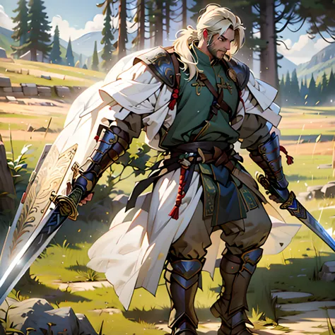 male　　great sword　armor　armor　sword at the ready　a helmet large enough to cover the face　swordsman　eyes are hidden　grassland