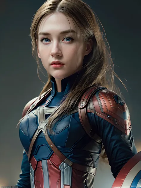 1girl as captain america 8k, high definition, detailed face, detailed face, detailed eyes, detailed suit, in style of marvel and...