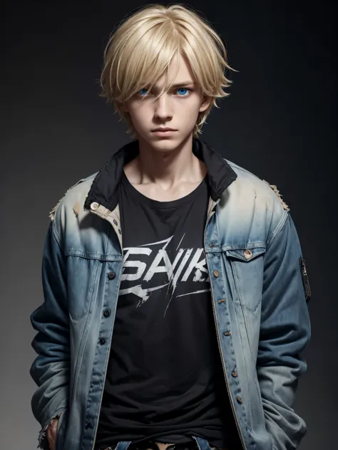 (best quality), 1boy, young boy, pale skin, (blonde hair), ((black ombre)), short hair, messy hair, messy bangs, hair over eyes,...