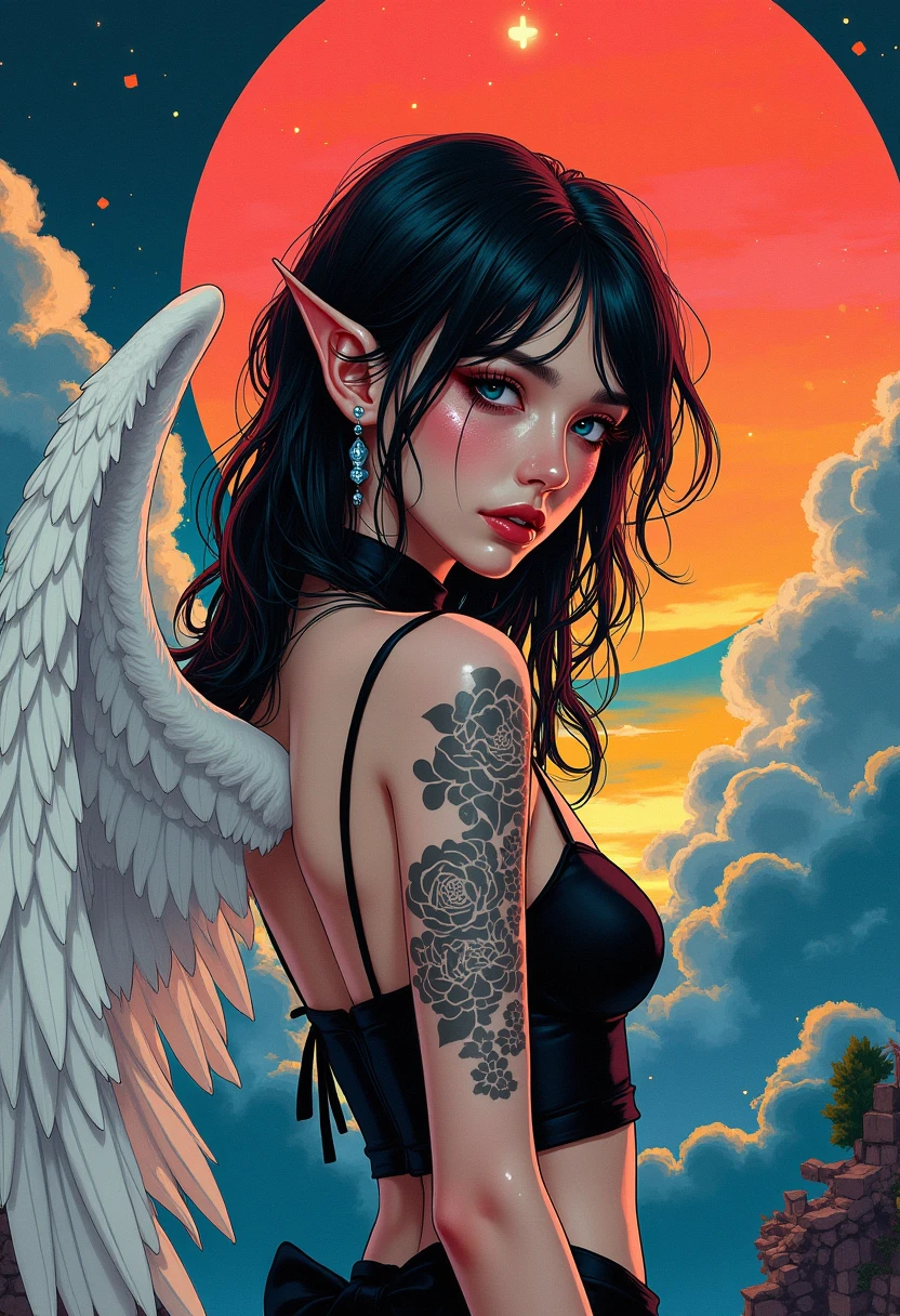 Gothic meets pop art, Cute sexy fallen angel