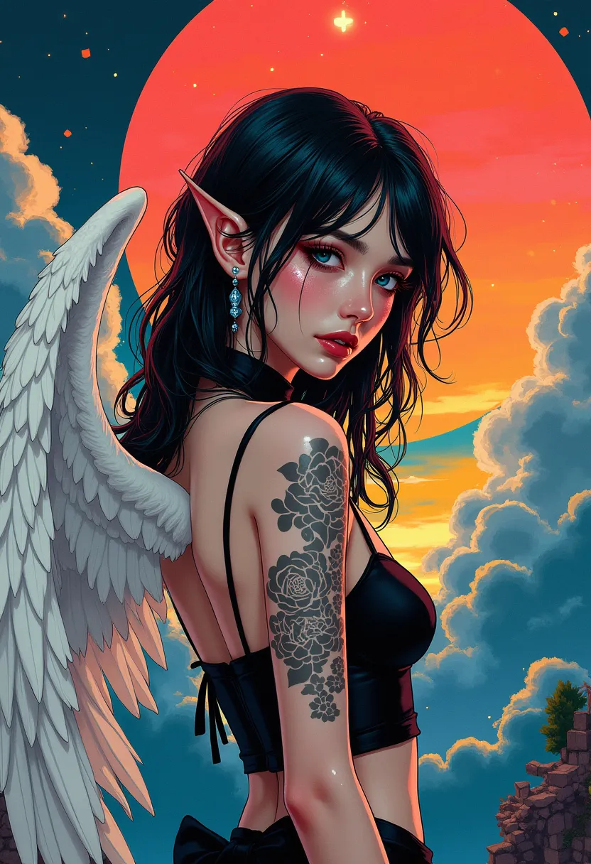 gothic meets pop art, cute sexy fallen angel