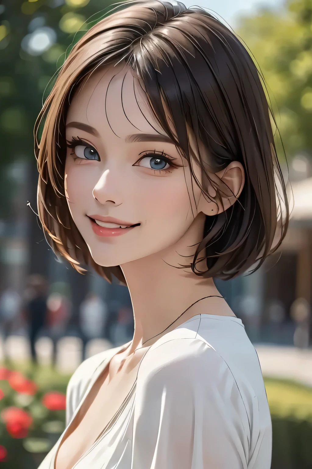 (Best Quality,4K,8k,High resolution,masterpiece:1.2),Super detailed,(Realistic,photoRealistic,photo-Realistic:1.37),Detailed and beautiful eyes,Rich and beautiful lips,Detailed eyes and face,Long eyelashes,[garden, Bright colors,Soft natural light,Romantic atmosphere,Bright flowers, loose fitting dress,Feminine and graceful pose,Happy and confident look, High Fashion Style, Dreamy landscape, fine art portraiture, Art print quality, Oil painting techniques, Impressionist style.Smiling with mouth closed, (Cowboy Shot)