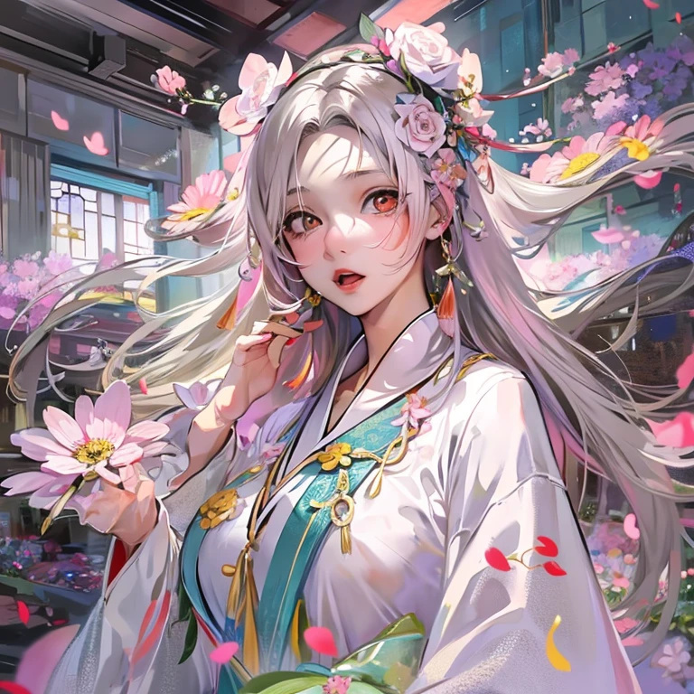 anime girl with a flower in her hair and a white dress, artwork in the style of guweiz, guweiz, beautiful anime portrait, detailed portrait of anime girl, kawaii realistic portrait, stunning anime face portrait, cute anime girl portrait, portrait of an anime girl, beautiful character painting, portrait anime girl, palace ， a girl in hanfu, beautiful anime style