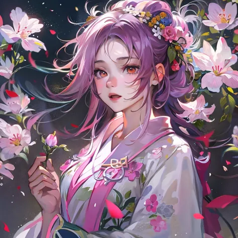 anime girl with a flower in her hair and a white dress, artwork in the style of guweiz, guweiz, beautiful anime portrait, detail...