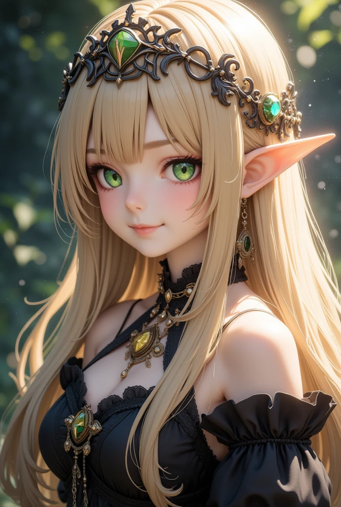 (best quality:1.0), (super fine:1.0), (16k:1.0), (incredibly absurdres:1.0), (extremely detailed:1.0), (delicate and dynamic:1.0), 
(Deedlit:1.5), (cute and beautiful pretty elf:1.0), (Blond:1.0), (Long hair:1.0), (Green eyes:1.0), (Circlet:1.0), (Lovely smile:1.0), (gothic lolita dress:1.0), 